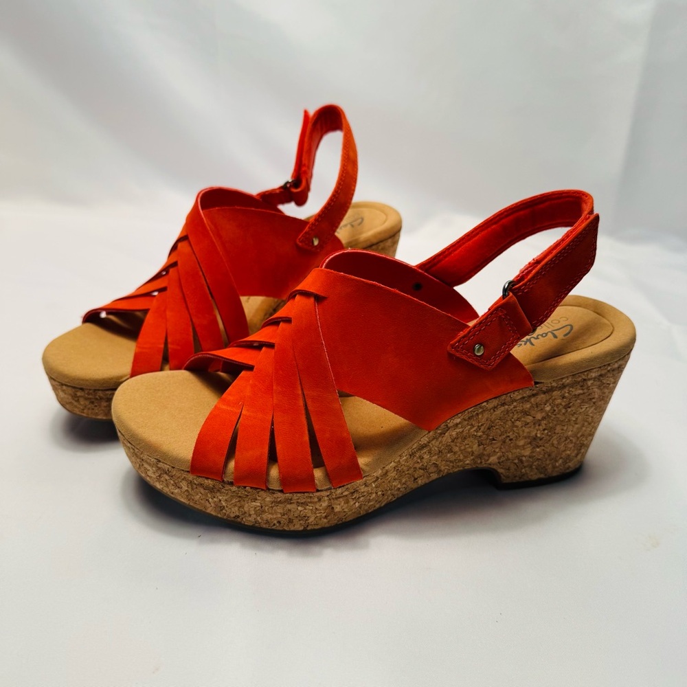 Clarks Giselle Glow Woven Grenadine Nubuck Leather‎ Wedge Sandals Size 10M